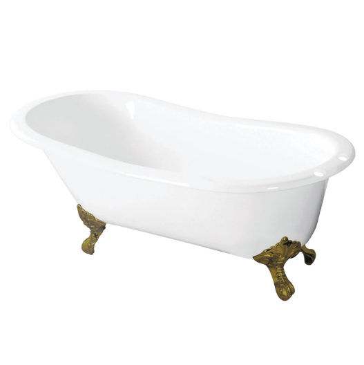 Polished Brass Clawfoot 54-Inch Cast Iron Slipper Tub with 7-Inch Faucet Drillings